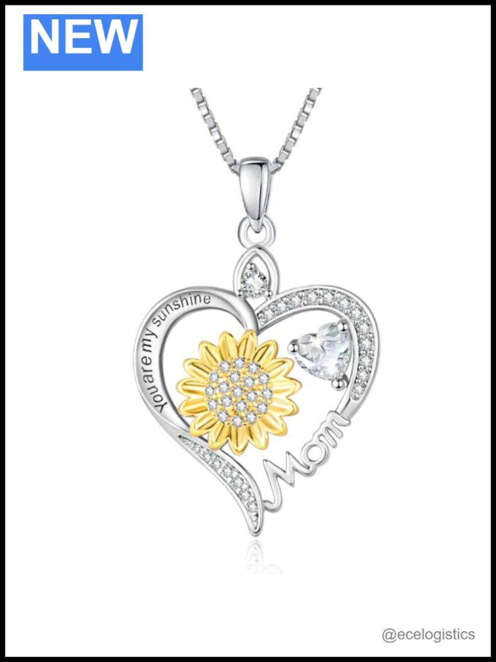 HeartMelody Sunflower Heart Necklace 18K White Gold Plated CZ Birthstone